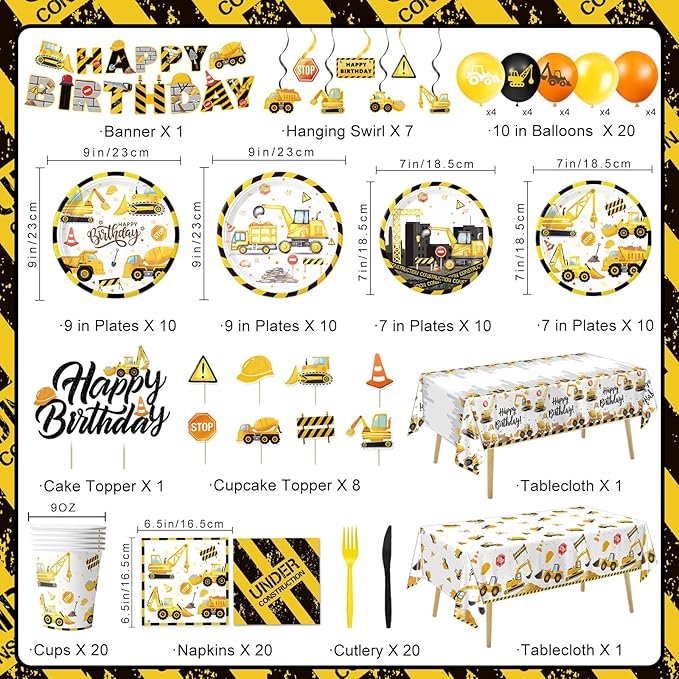 Construction Birthday Party Supplies Includes Plates Napkins Cups
