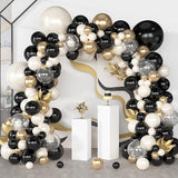 Amandir 173Pcs Black Pearl White Gold Balloons Arch Garland Kit,