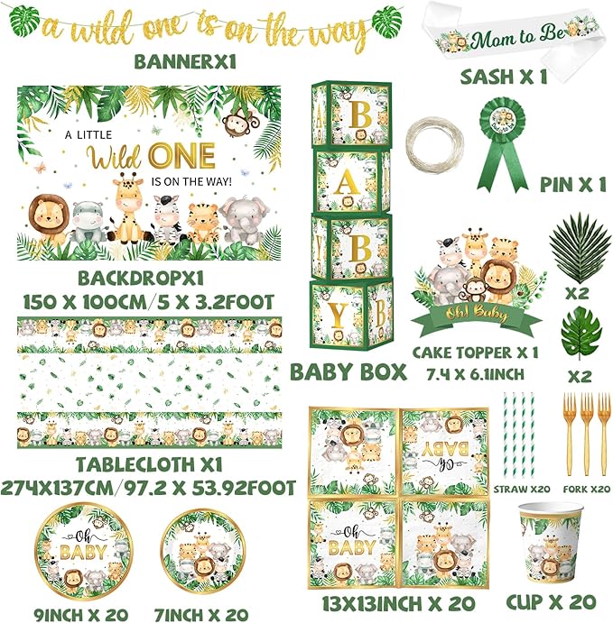 Safari Baby Shower Decorations 262pcs Wild Birthday Decorations