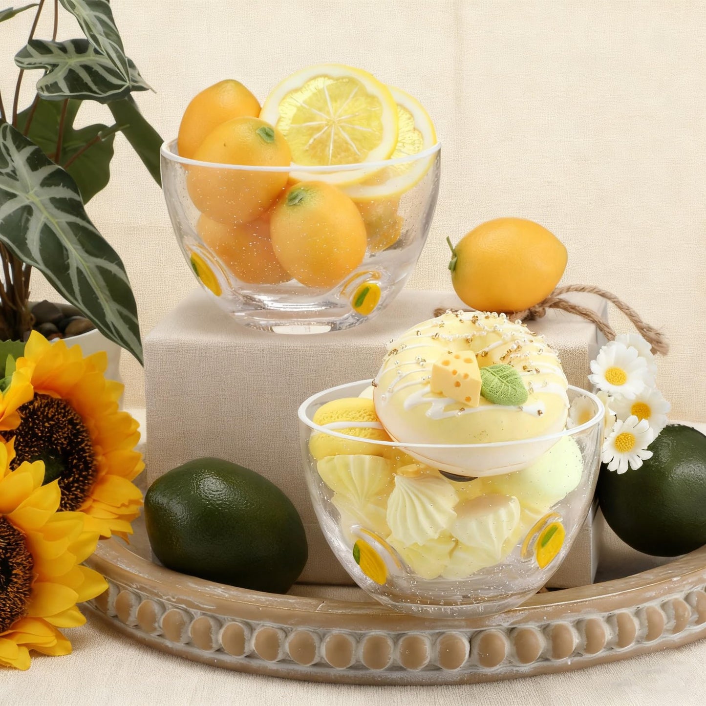 Potchen 2 Pcs Lemon Glass Fruit Bowl, 14oz Clear Glass Citrus Candy