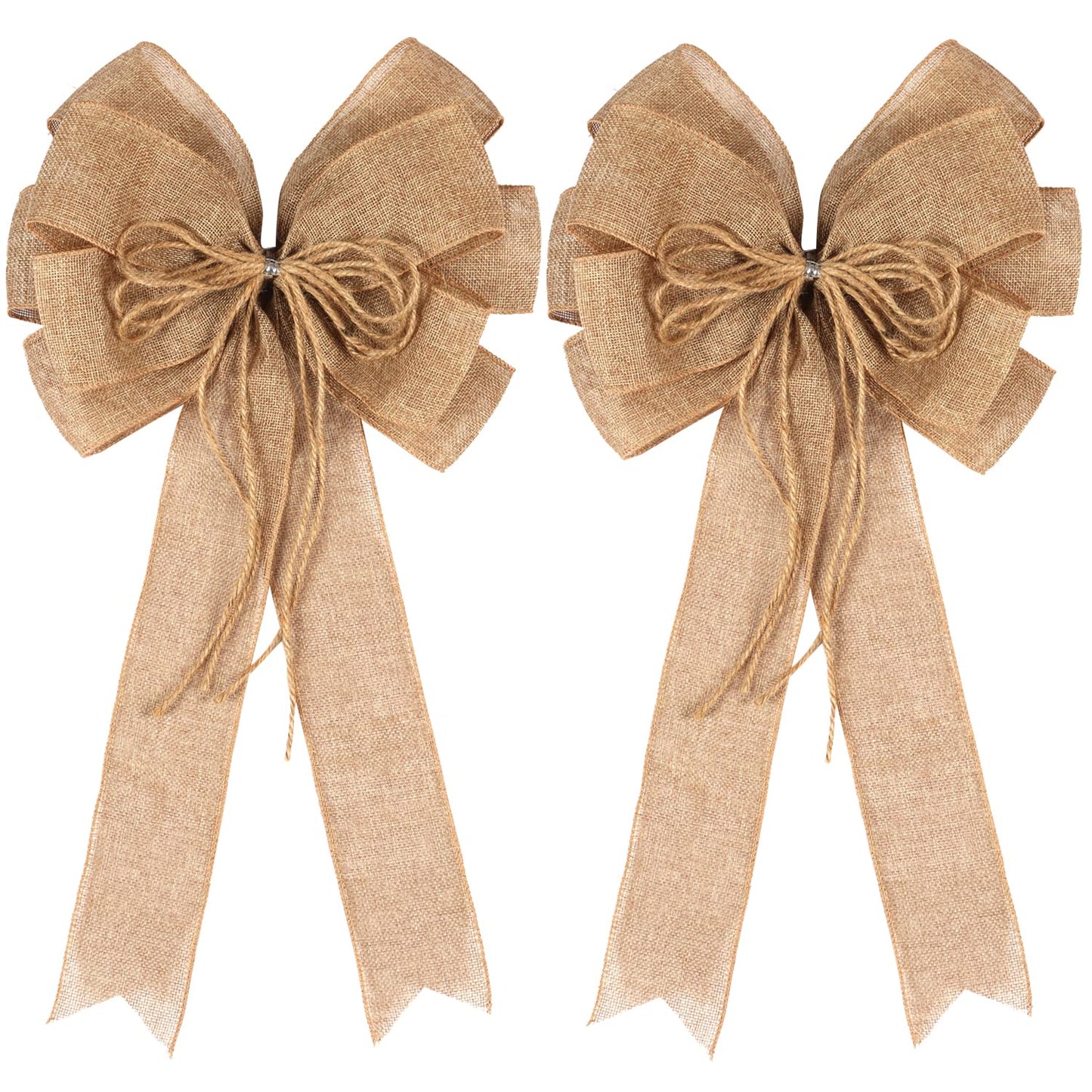2 Pack Large Burlap Jute Hemp Rope Bows for Wreaths,Rustic Farmhouse