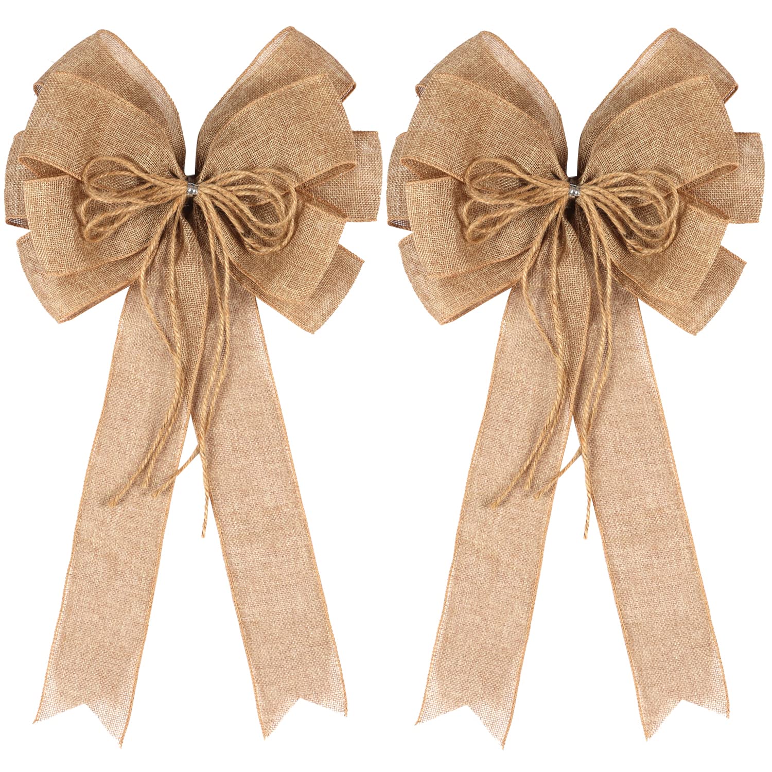 2 Pack Large Burlap Jute Hemp Rope Bows for Wreaths,Rustic Farmhouse