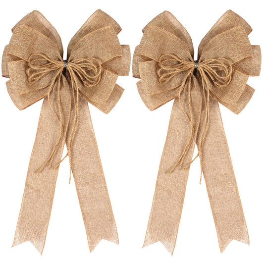 2 Pack Large Burlap Jute Hemp Rope Bows for Wreaths,Rustic Farmhouse