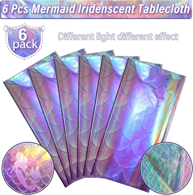 6Pcs Mermaid Iridescence Plastic Tablecloths Laser Table Cloths