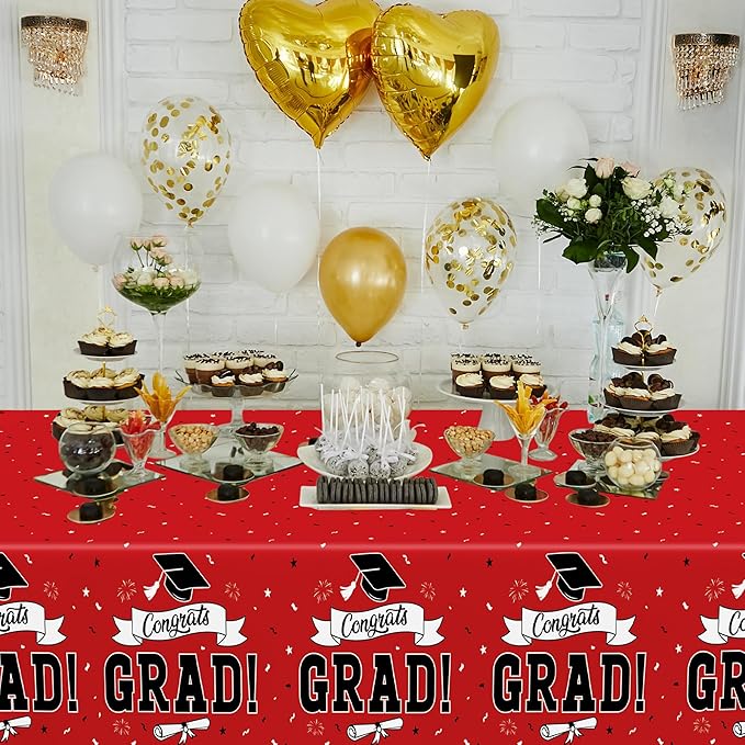 QZYL 2 PCS Graduation Tablecloth, 108" X 54" Red Graduation Table