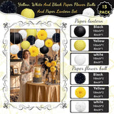 KAXIXI 15 Pcs Yellow Black White Party Decorations - Hanging Paper