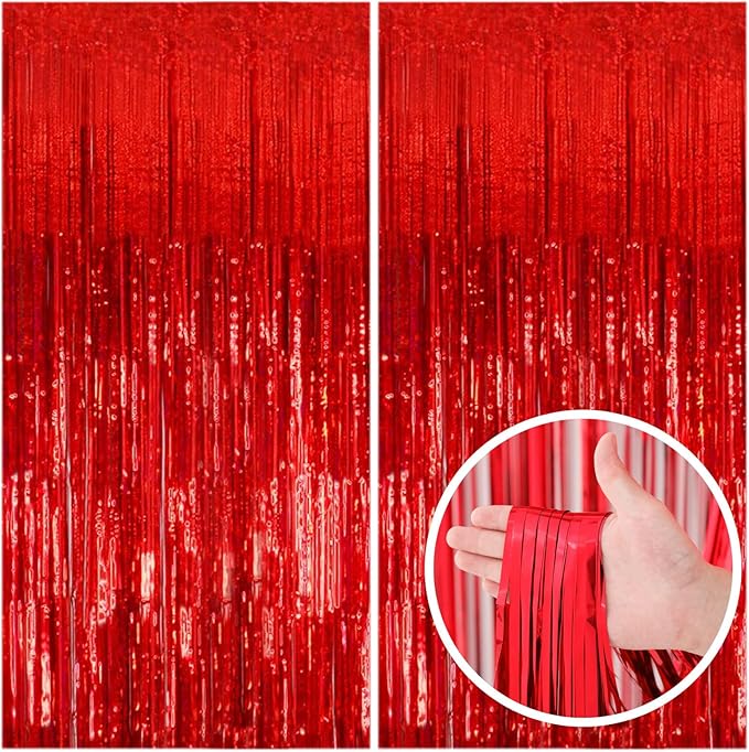 2 Pack Red Streamers Party Backdrop Christmas Decorations Foil Fringe