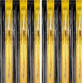 Voircoloria 2 Pack Black and Gold Foil Fringe Backdrop Curtains,