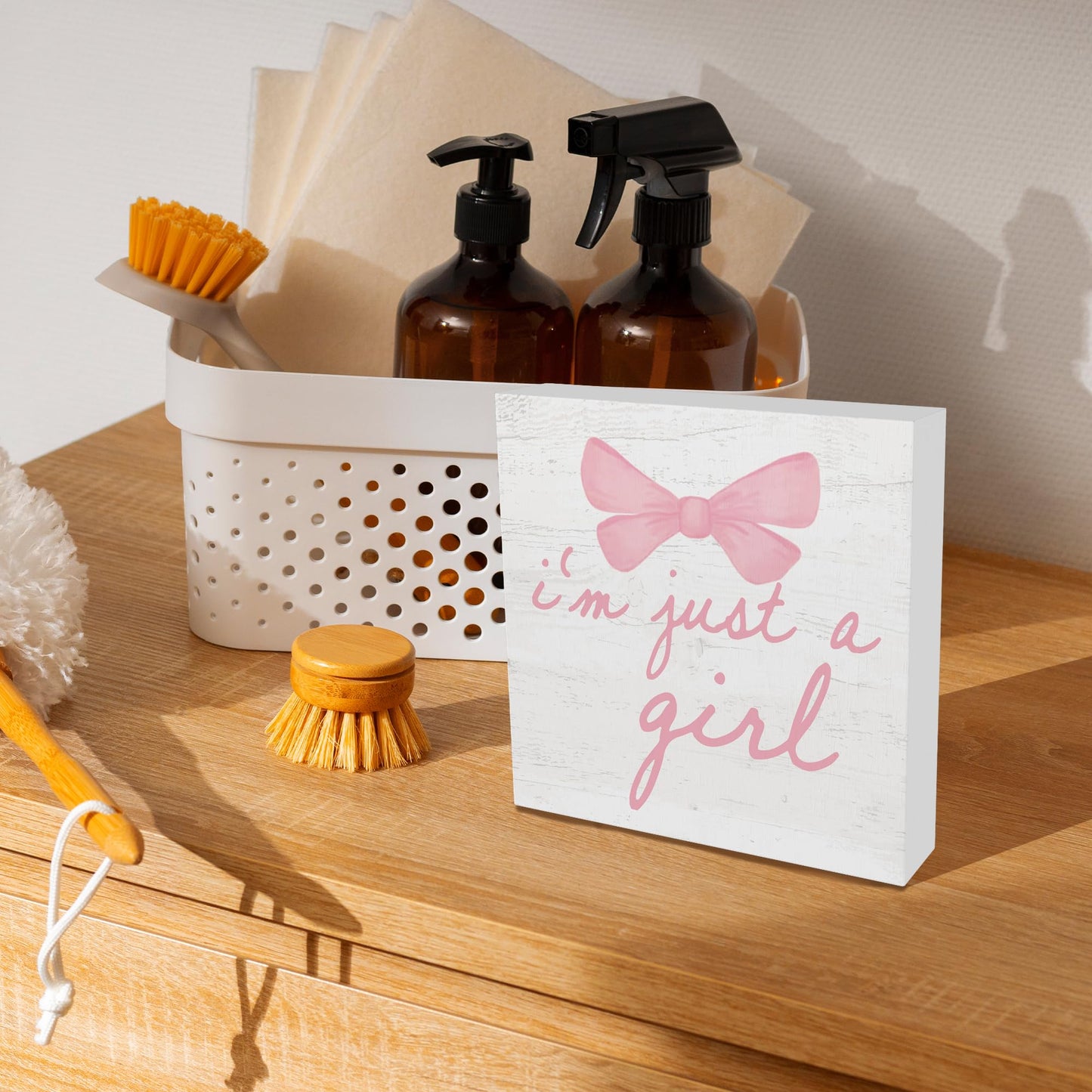 CUANFDDSF Trendy Pink Bow Coquette Room Decor Wooden Box Sign,