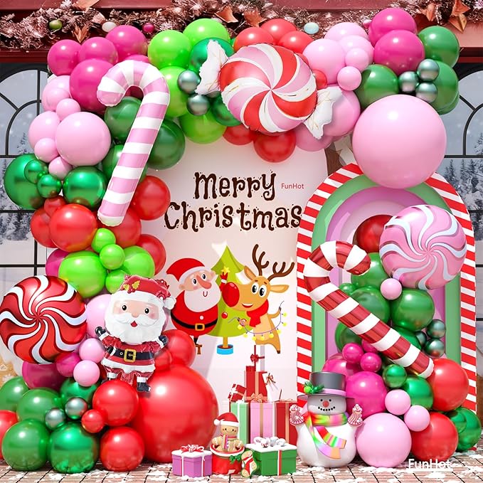 Christmas Balloon Arch Kit Xmas Fruit Green Pink Balloon Garland Hot