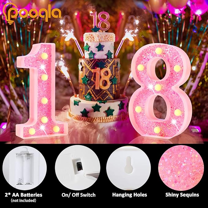 Pooqla Marquee Numbers Lights, light up Numbers Battery Powered, Glitt