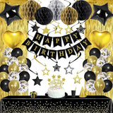 Black Gold Birthday Party Decorations Supplies Happy Birthday Banner