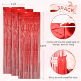 Voircoloria 3 Pack 3.3 x 8.2 ft Laser Red Foil Fringe Backdrop