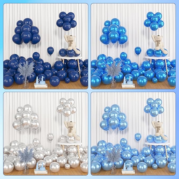 Amandir 153pcs Blue and Silver Balloon Garland Arch Kit, Different