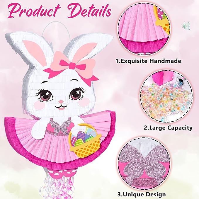 Easter Bunny Piñata Pink Easter Rabbit Piñata with Blindfold and