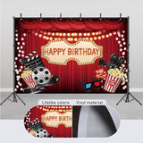 10x6.5ft Movie Night Birthday Backdrop Red Curtain Popcorn Film Reel