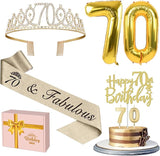 70th Birthday Decorations for Women Gold with 70th Birthday Sash and