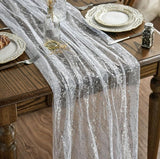Artoid Mode 3Pcs White Silver Gauze Table Runner 120 Inch 10FT,