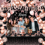 Rose Gold Birthday Party Decorations 63Pcs Rose Gold and Black Happy
