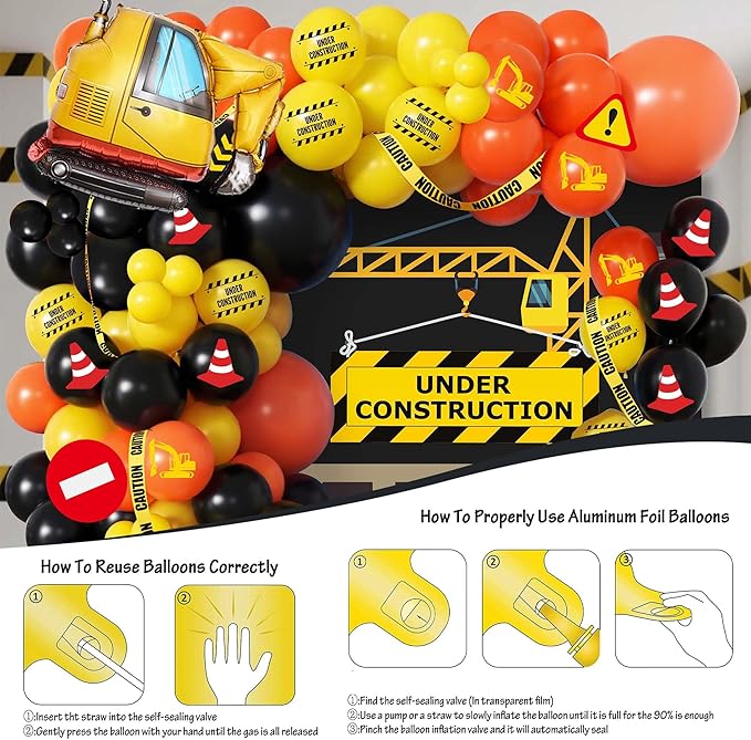 102pcs Construction Birthday Party Decorations Balloon Garland Arch