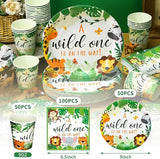 200 Pcs Jungle Safari Baby Shower Paper Plates Napkins Cups Baby