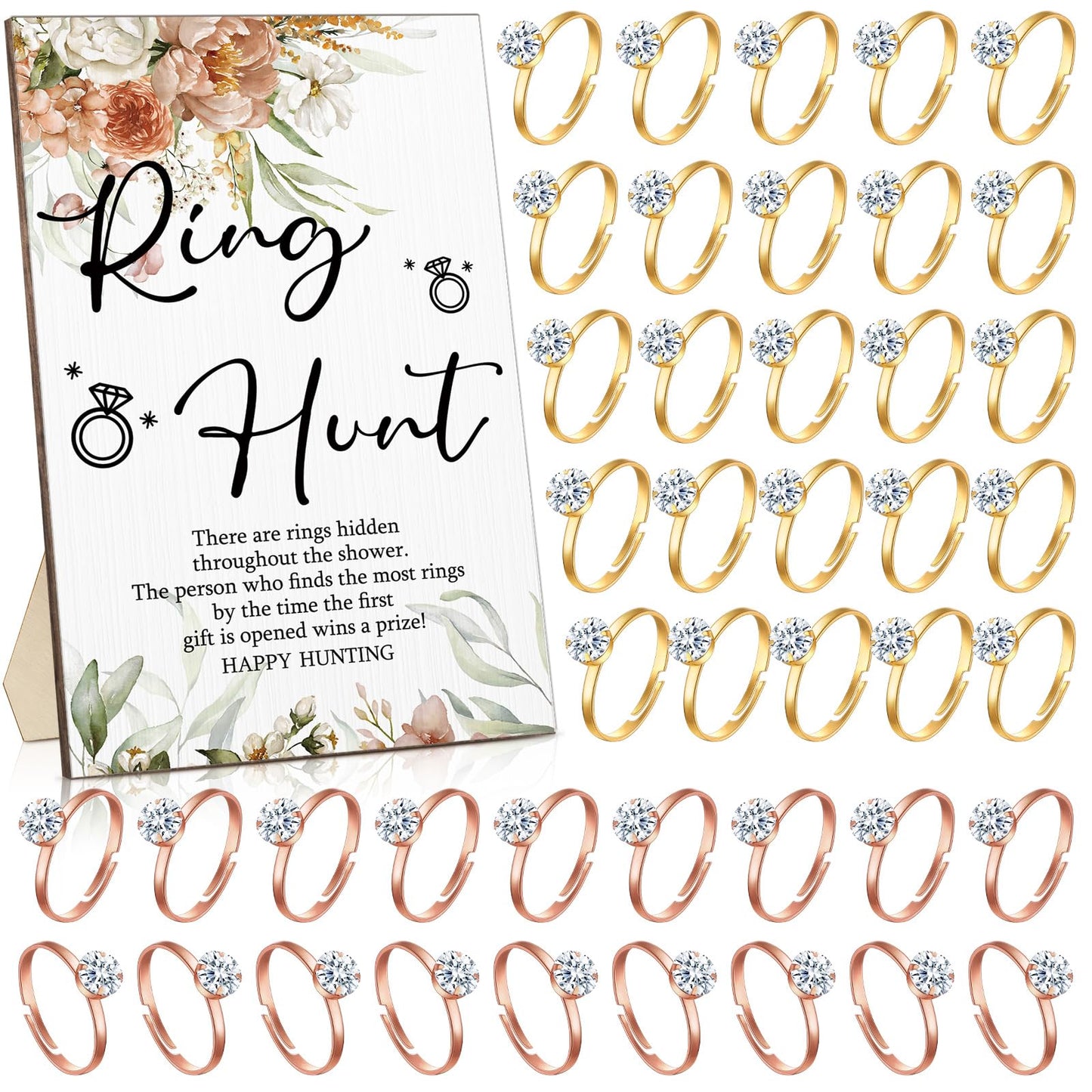 Bucherry 100 Pcs Bridal Shower Diamond Engagement Rings with Rings