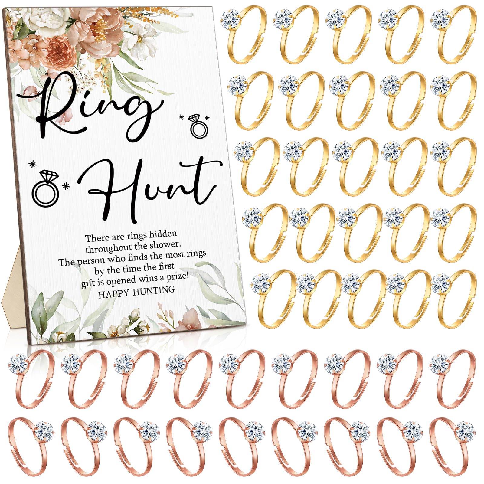 Bucherry 100 Pcs Bridal Shower Diamond Engagement Rings with Rings