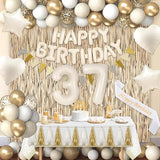 37th Birthday Decorations for Women, White and Gold 37 Boho Birthday