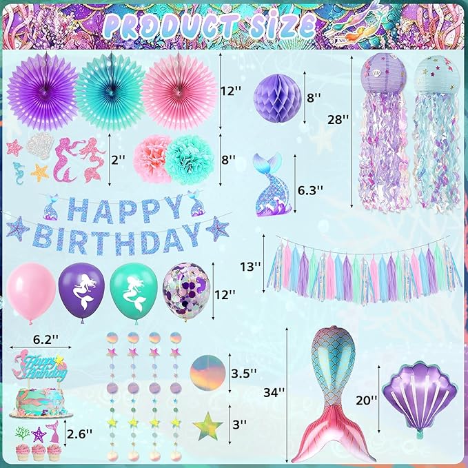 Mermaid Birthday Party Decorations Theme Supplies Include Banner