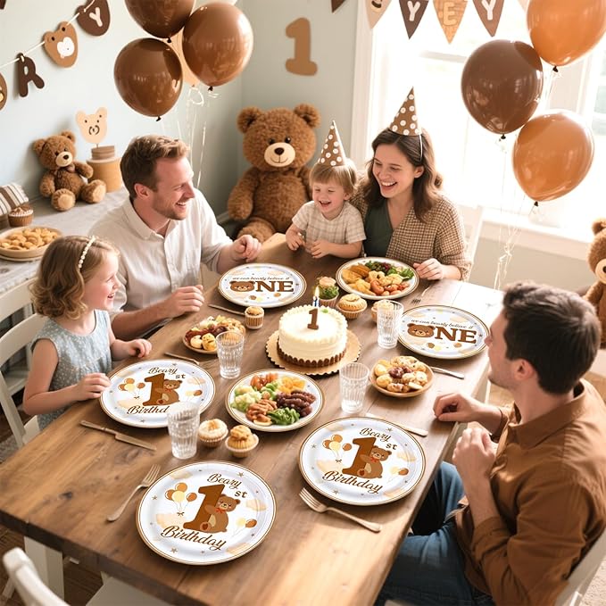 96 Pcs Beary First Birthday Decorations Brown Bear 1st Birthday