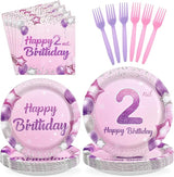 96Pcs Pink Purple 2nd Birthday Party Decorations Pastel 2nd Birthday