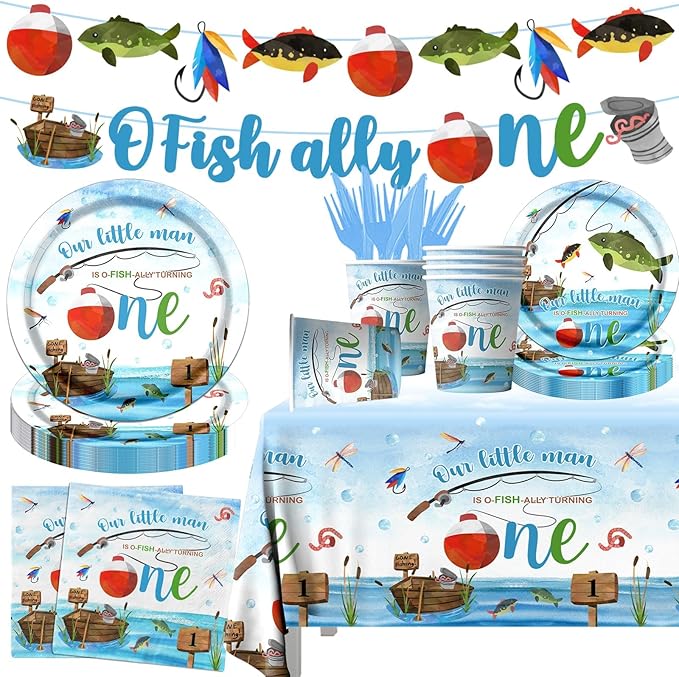 Ofishally One Birthday Decorations 142Pcs Gone Fishing 1st Birthday