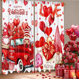 2 Pcs Valentines Day Curtains for Living Room Red Heart Truck Gnome