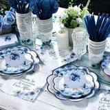 410 Pcs Blue Floral Wedding Decorations Elegant Floral Paper Plates