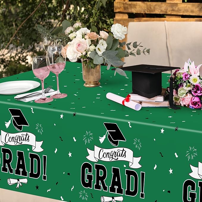 QZYL 2 PCS Graduation Tablecloth, 108" X 54" Green Graduation Table