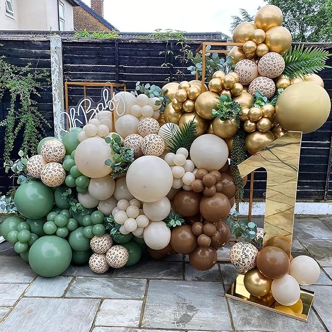 Funhot Green and Brown Balloons Set, 60PCS Sage Green Brown Gold