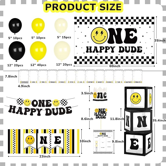 One Happy Dude 1st Birthday Decorations for Boy Smile Face Balloons