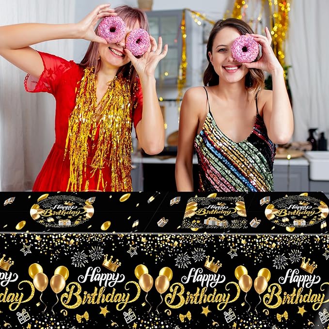 Black and Gold Party Decorations,41Pcs Happy Birthday Plates and