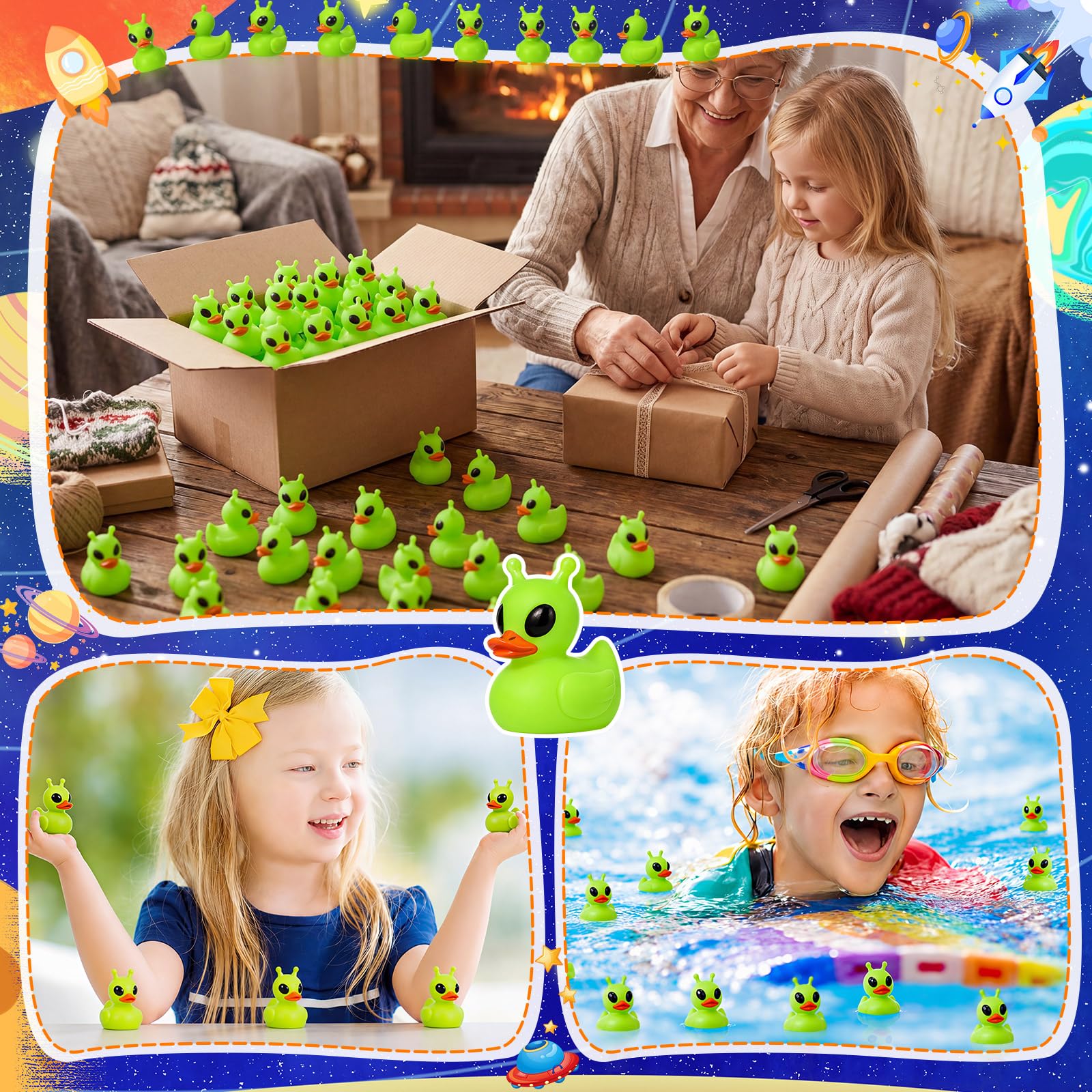 24 Pcs Mini Alien Rubber Ducks Alien Party Favors Small Tiny