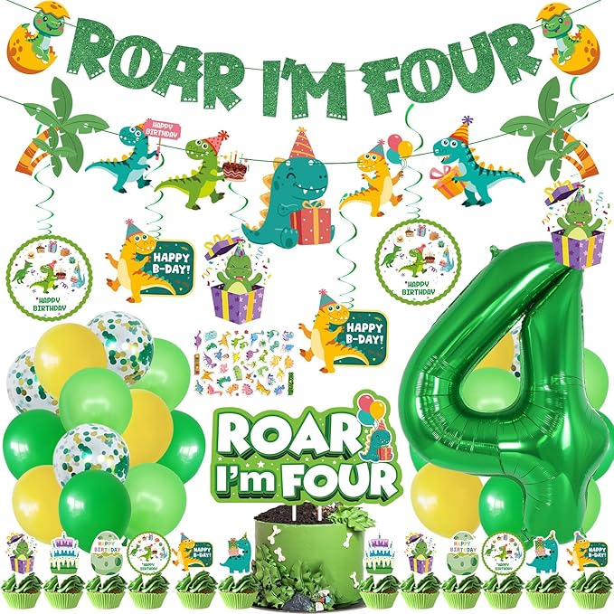 Roar Im 4 Dinosaur Party Decorations Boy Dinosaur 4th Birthday
