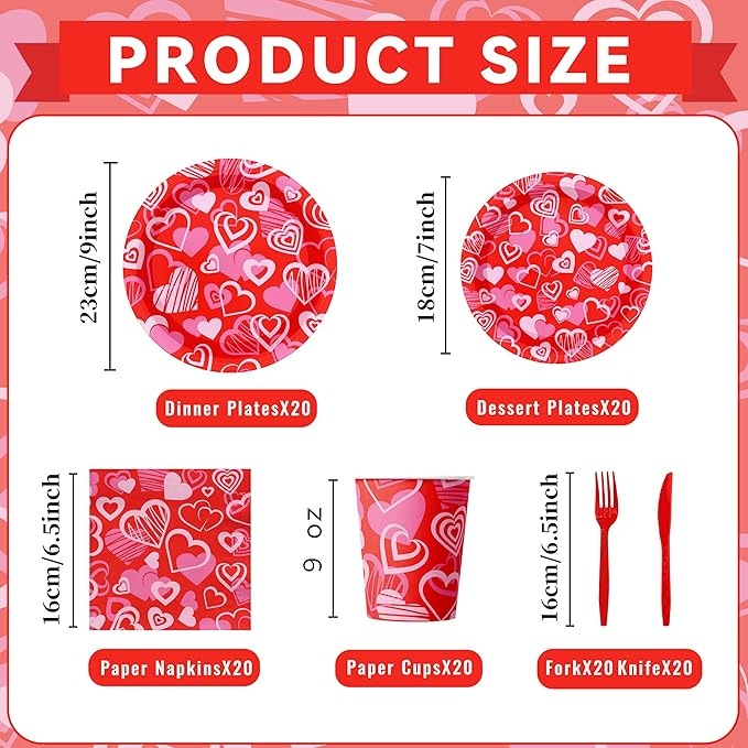 Valentines Day Party Tableware 144pcs Valentines Plates and Napkins