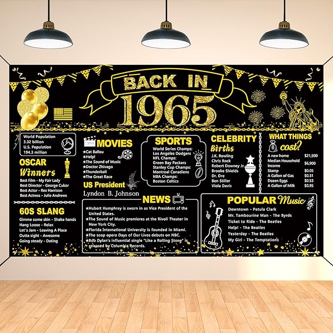 DARUNAXY 61st Birthday Black Gold Party Decoration, Back in 1965
