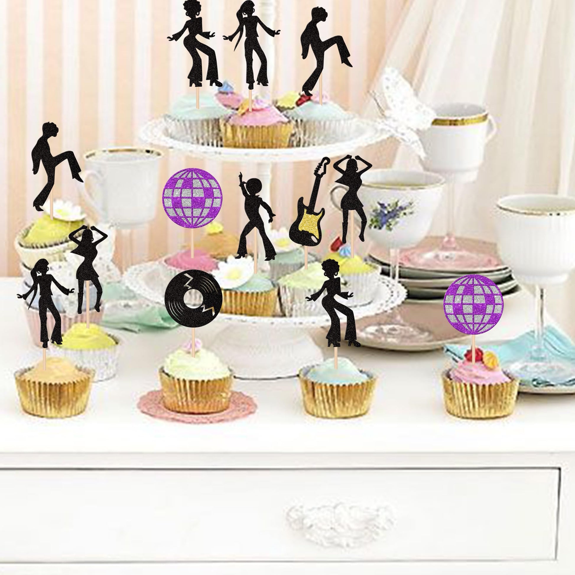 Rsstarxi 24 Pack 70's & 80's Disco Dancing Cupcake Toppers & Picks