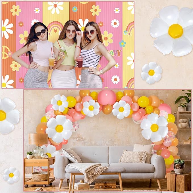 95 Pcs Hippie Boho Party Decorations Set Two Groovy Foil Fringe