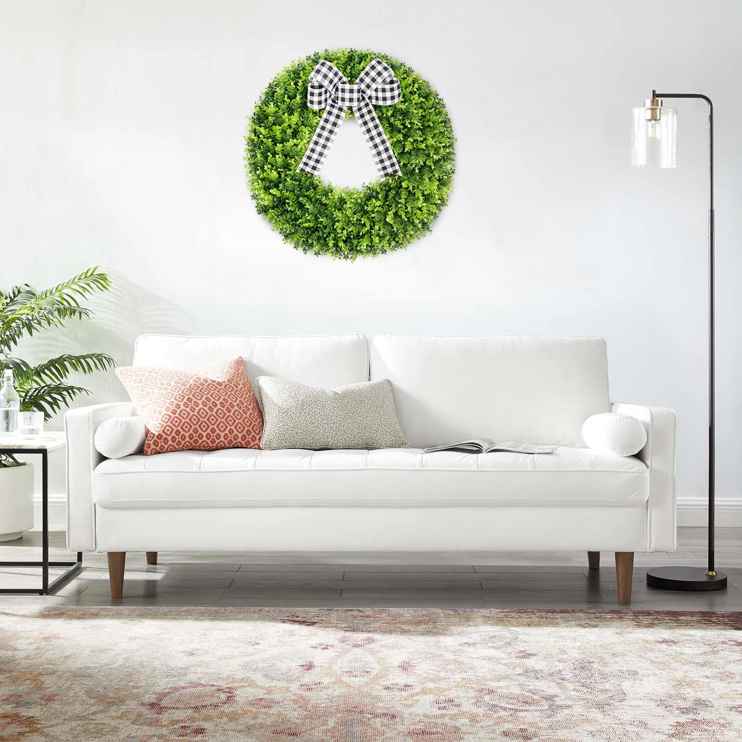 Vlorart 28" Faux Round Boxwood Wreath, Artificial Large Boxwood Wreath