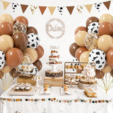Brown Western Balloons, Brown Nude Gold Confetti Cow Print Latex