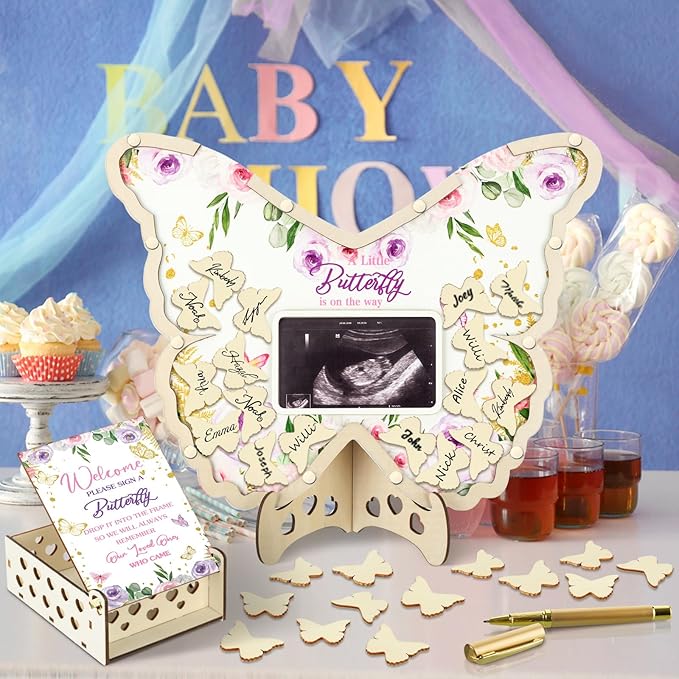 63 Pcs Butterfly Baby Shower Guest Book Alternatives Set Baby Shower