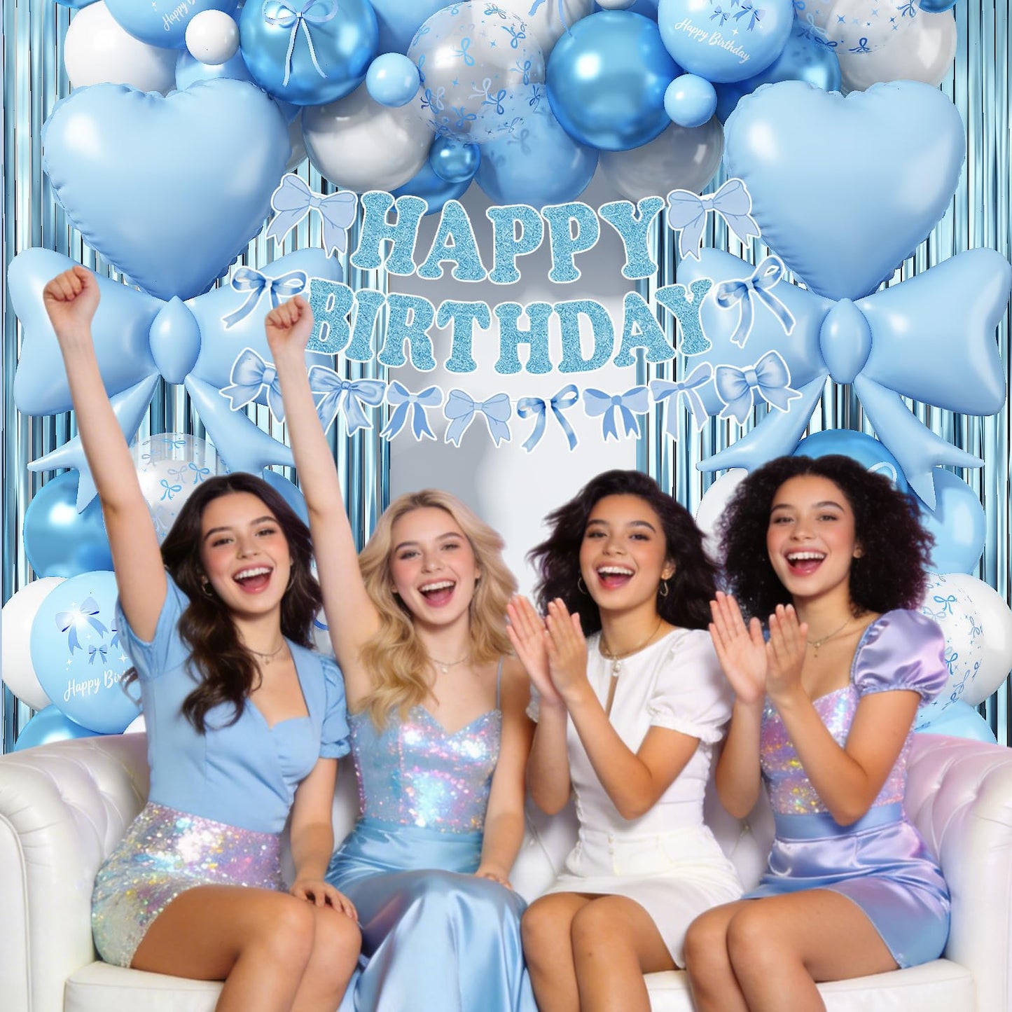 Blue Bow Birthday Party Decorations, Coquette Baby Blue White Bows