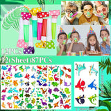 132Pcs Dinosaur Party Favors Dinosaur Rings Slap Bracelets Tattoos