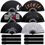 FairySandy 6 Pcs Large Hand Fan Rave Iconic Shade Bye Folding Bamboo